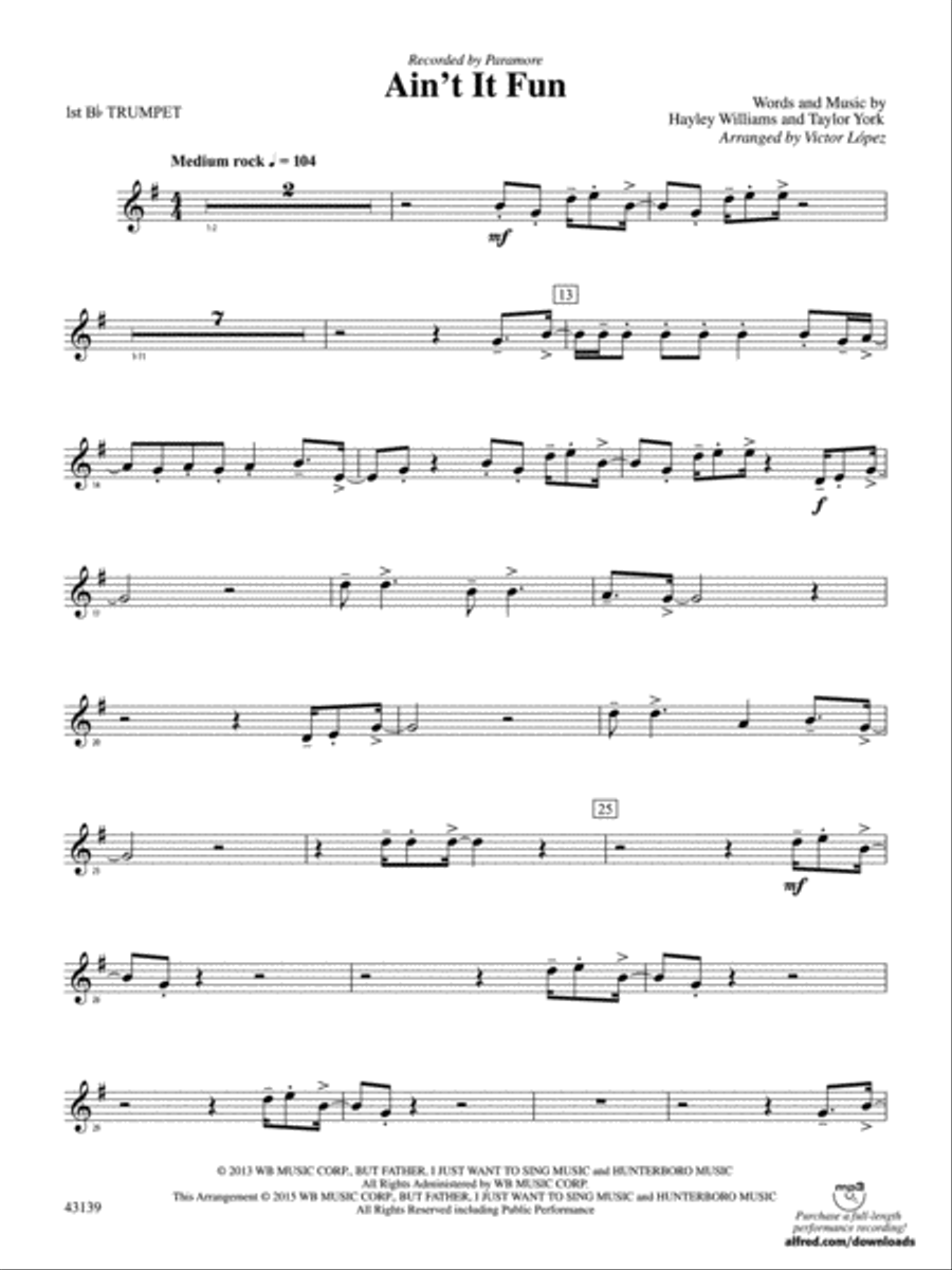 Ain't It Fun: 1st B-flat Trumpet Concert Band scores gallery preview page 1