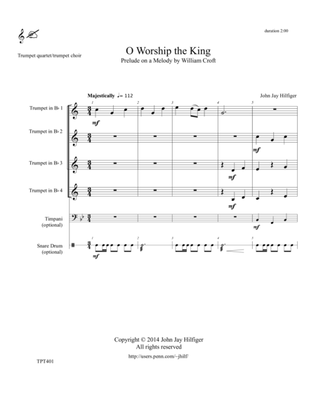 Book cover for O Worship the King: Prelude on a Melody by William Croft for 4 Trumpets