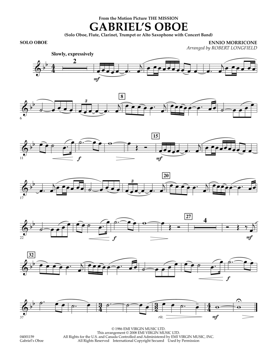 Gabriel's Oboe (from The Mission) - Solo Oboe Oboe Solo scores gallery preview page 1