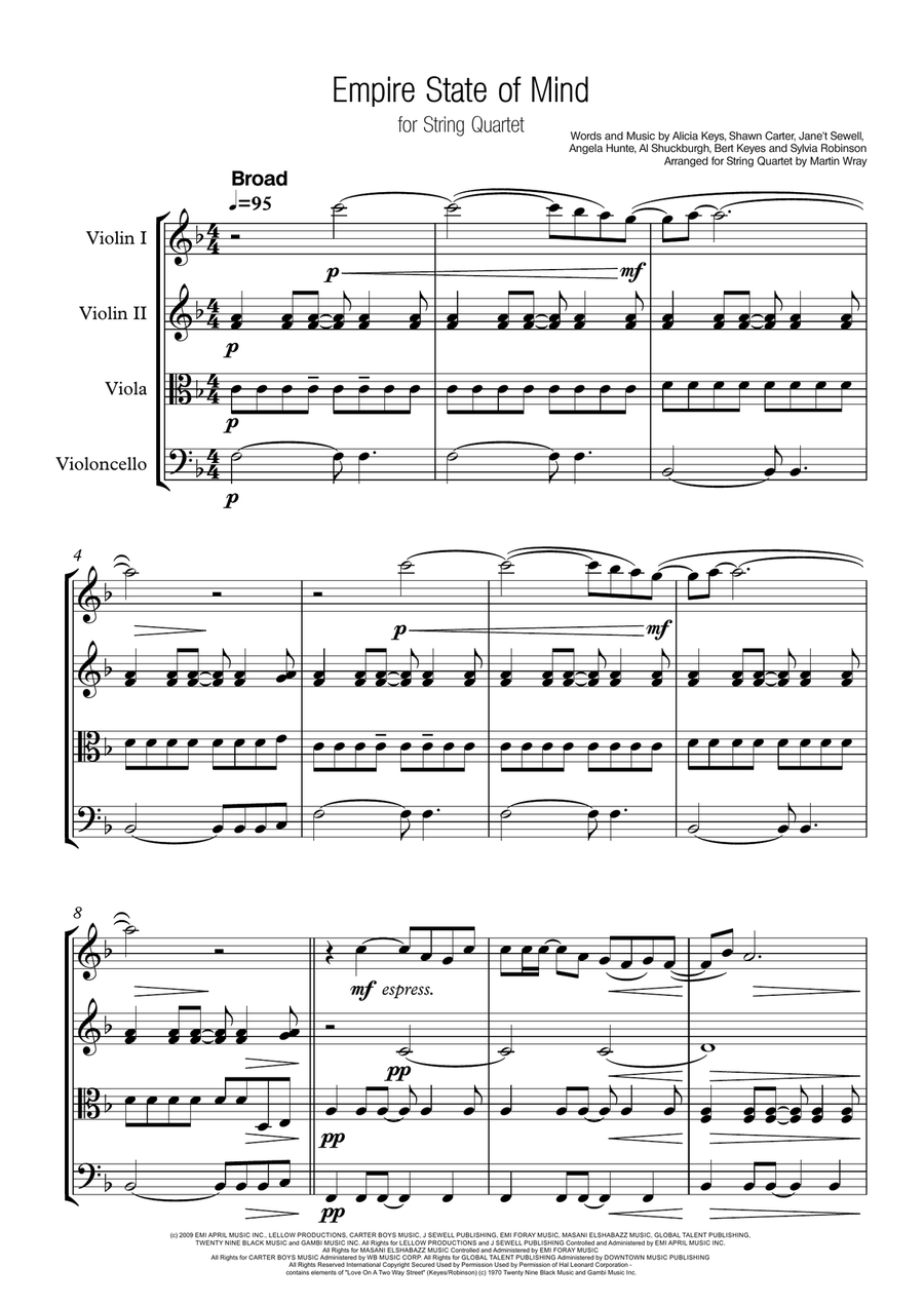 Empire State Of Mind (Part II) Broken Down String Quartet scores gallery preview page 1