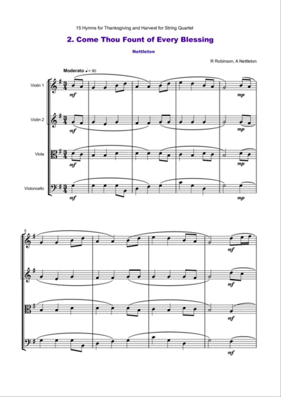 15 Favourite Hymns for Thanksgiving and Harvest for String Quartet String Quartet scores gallery preview page 4