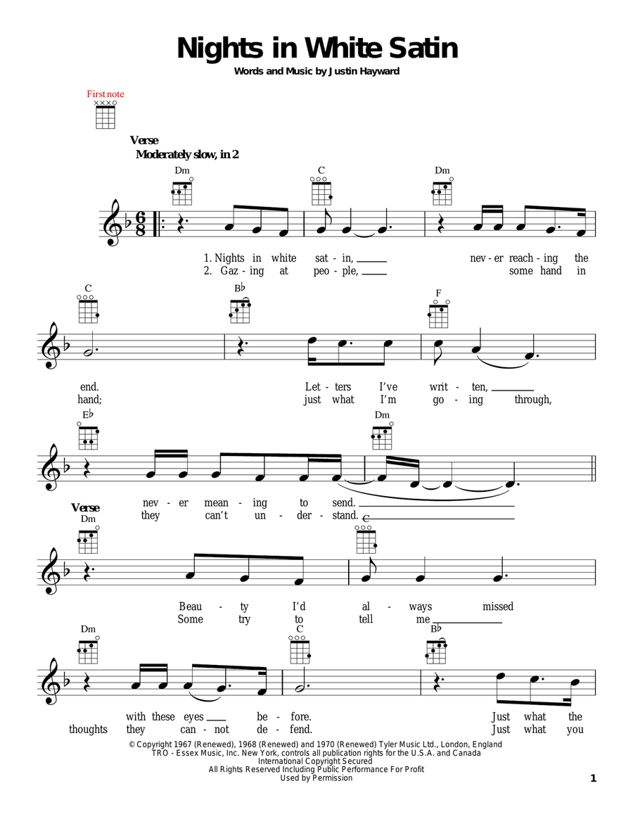 Nights In White Satin Nights In White Satin Ukulele scores gallery preview page 1