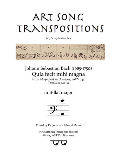 BACH: Quia fecit mihi magna, BWV 243 (transposed to B-flat major)