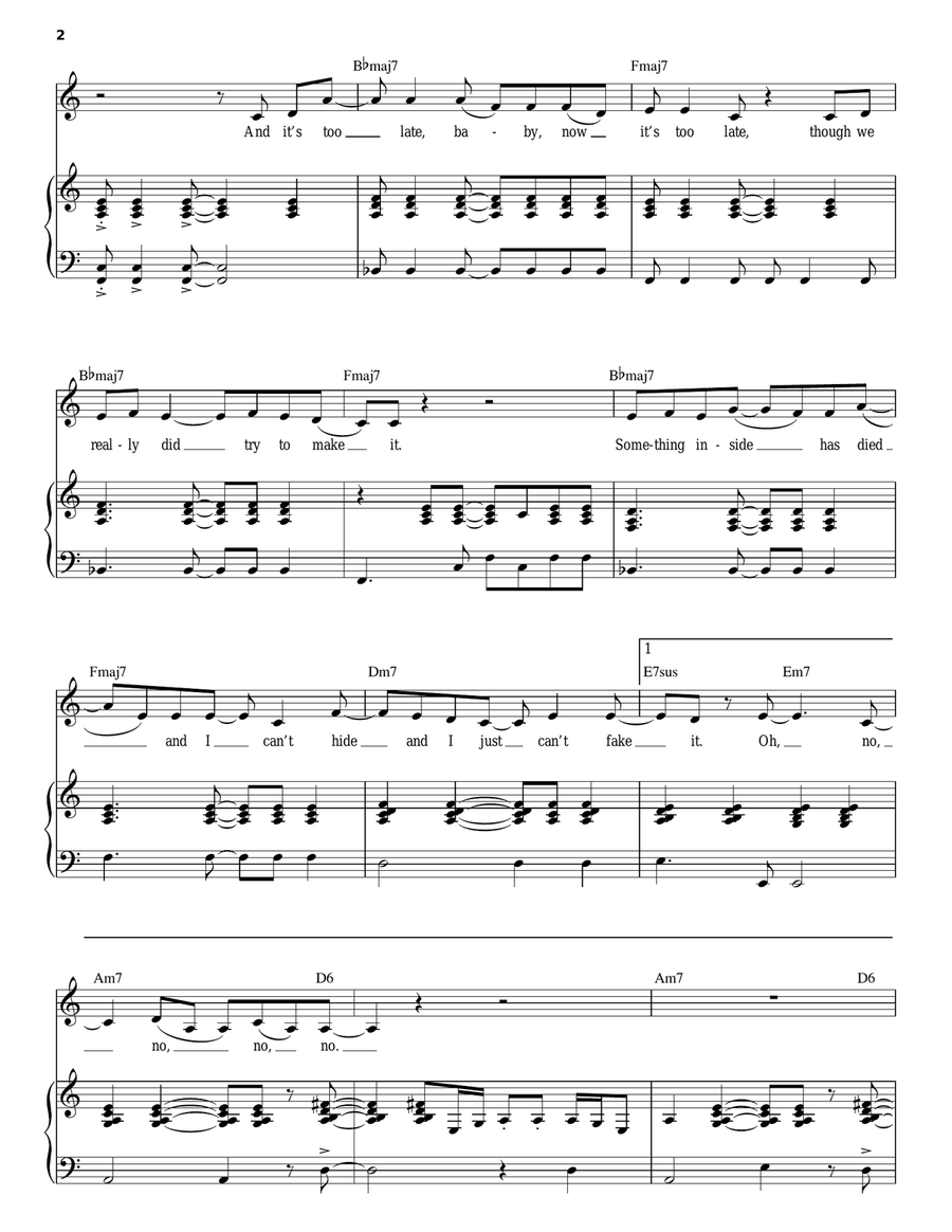 It's Too Late Piano, Vocal scores gallery preview page 2
