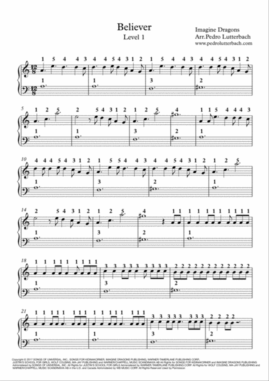 Believer Easy Piano scores gallery preview page 1