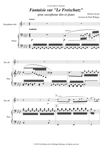Jerome Savari : Fantaisie sur "Le Freischutz" for alto saxophone and piano