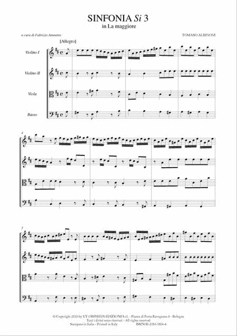 Sinfonias ‘a quattro’ without Opus number for 2 Violins, Viola and Basso - Vol. 2: Sinfonia in A major, Si 3. Critical Edition Orchestra scores gallery preview page 2