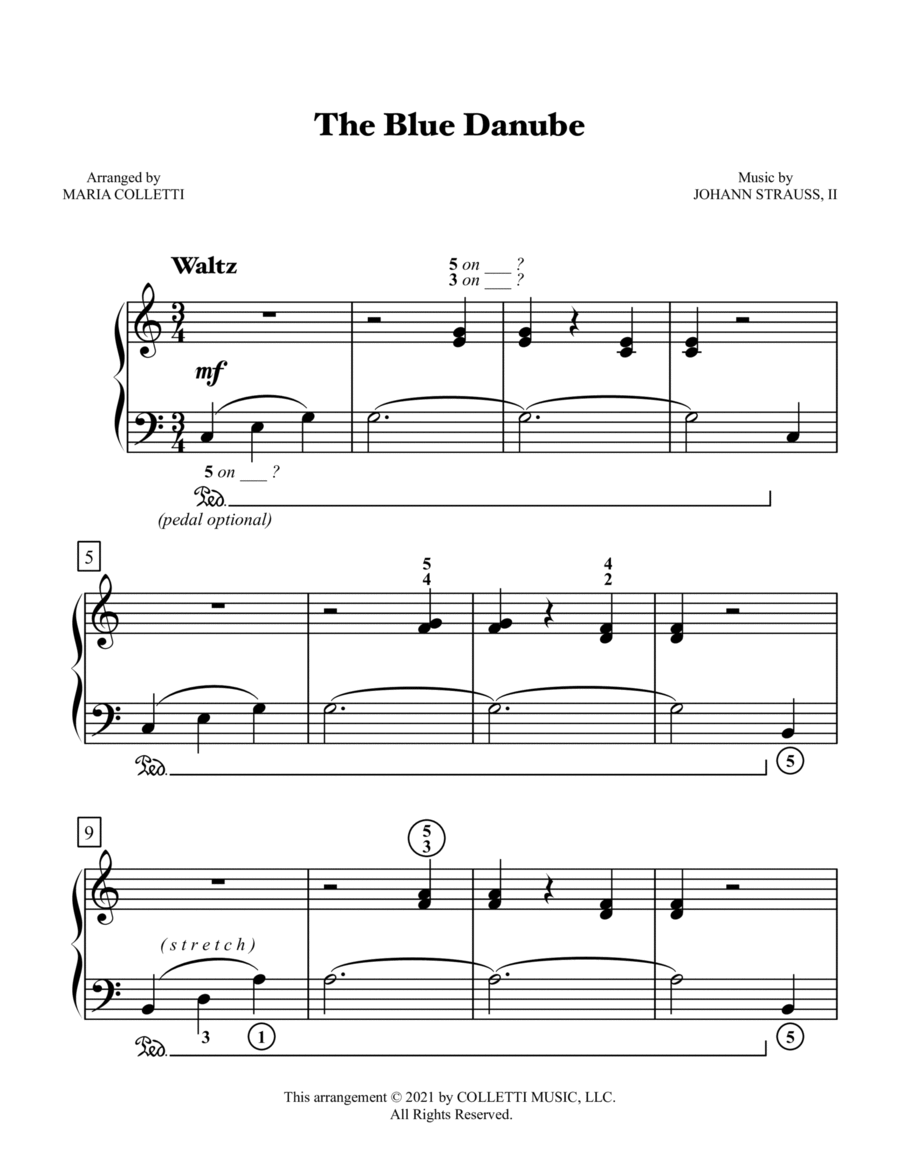 The Blue Danube (Level 2 Piano) Easy Piano scores gallery preview page 1