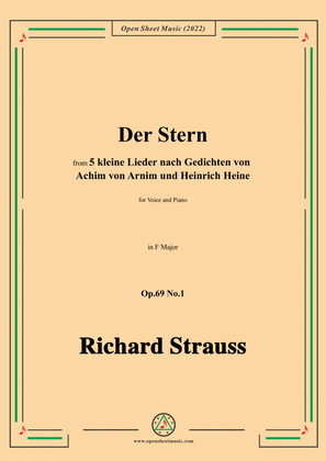 Book cover for Richard Strauss-Der Stern,in F Major,Op.69 No.1,for Voice and Piano