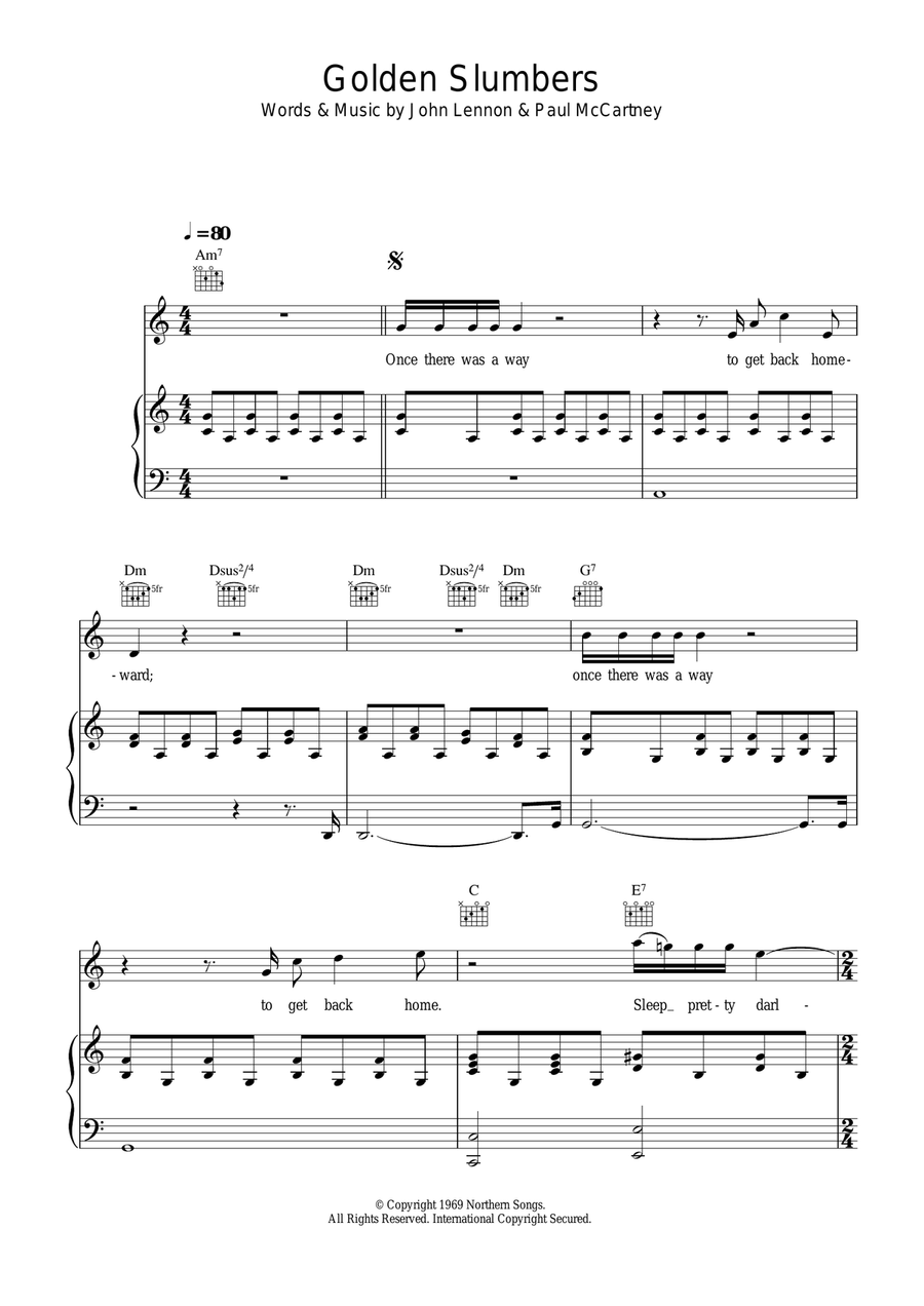 Golden Slumbers Piano, Vocal, Guitar scores gallery preview page 1