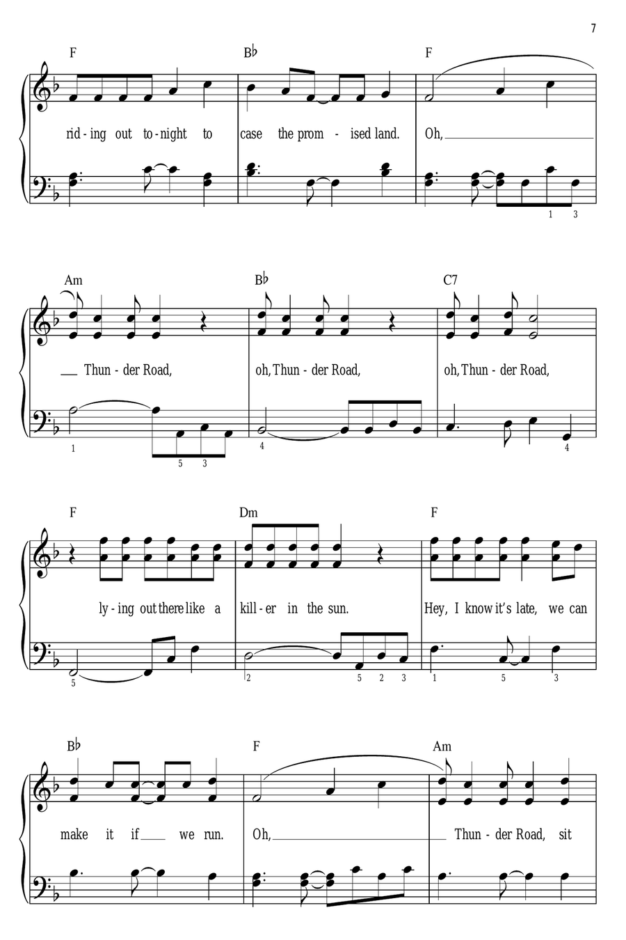 Thunder Road Easy Piano scores gallery preview page 7