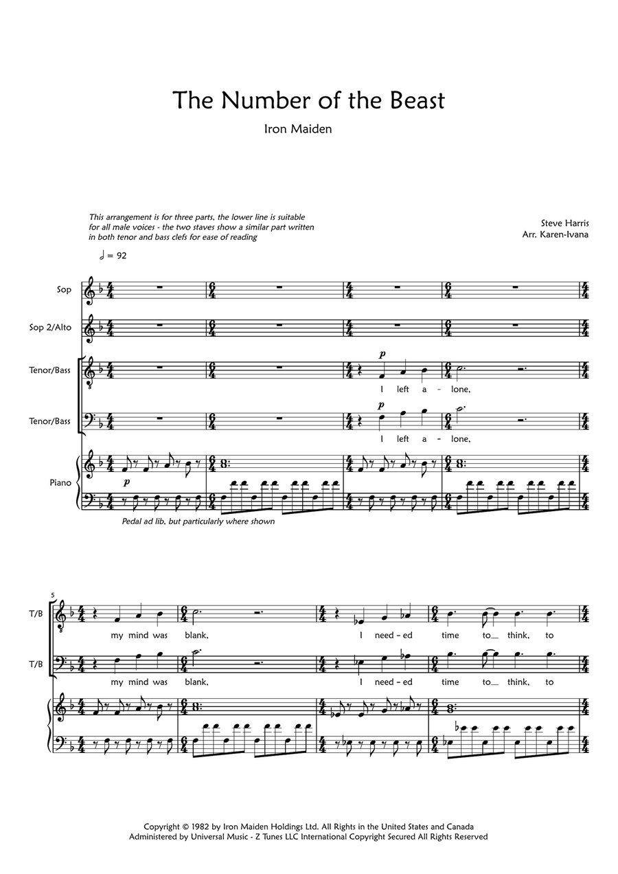 The Number Of The Beast The Number Of The Beast 3-Part scores gallery preview page 1