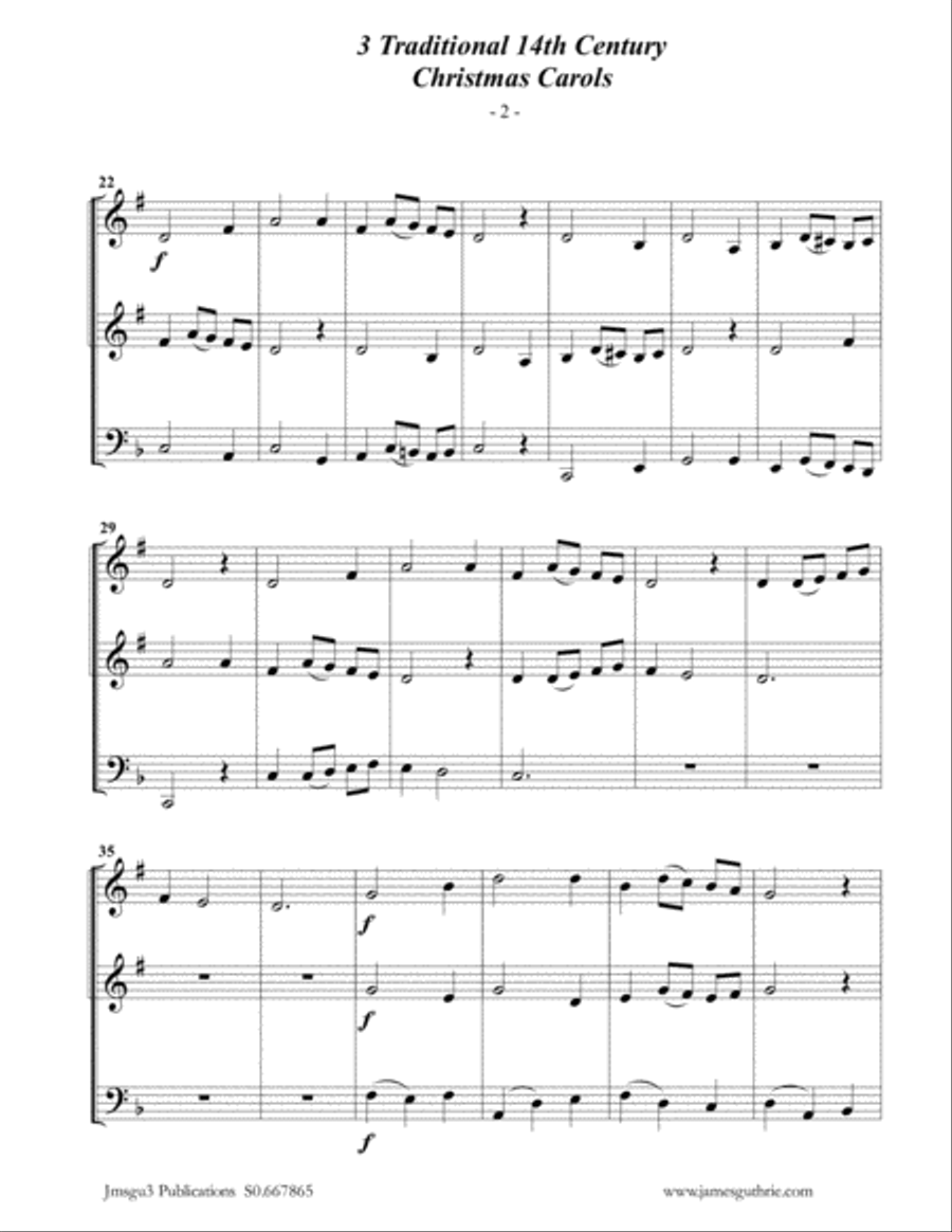 3 Traditional 14th Century Christmas Carols for Baritone Horn Duo & Tuba Brass Duet scores gallery preview page 2