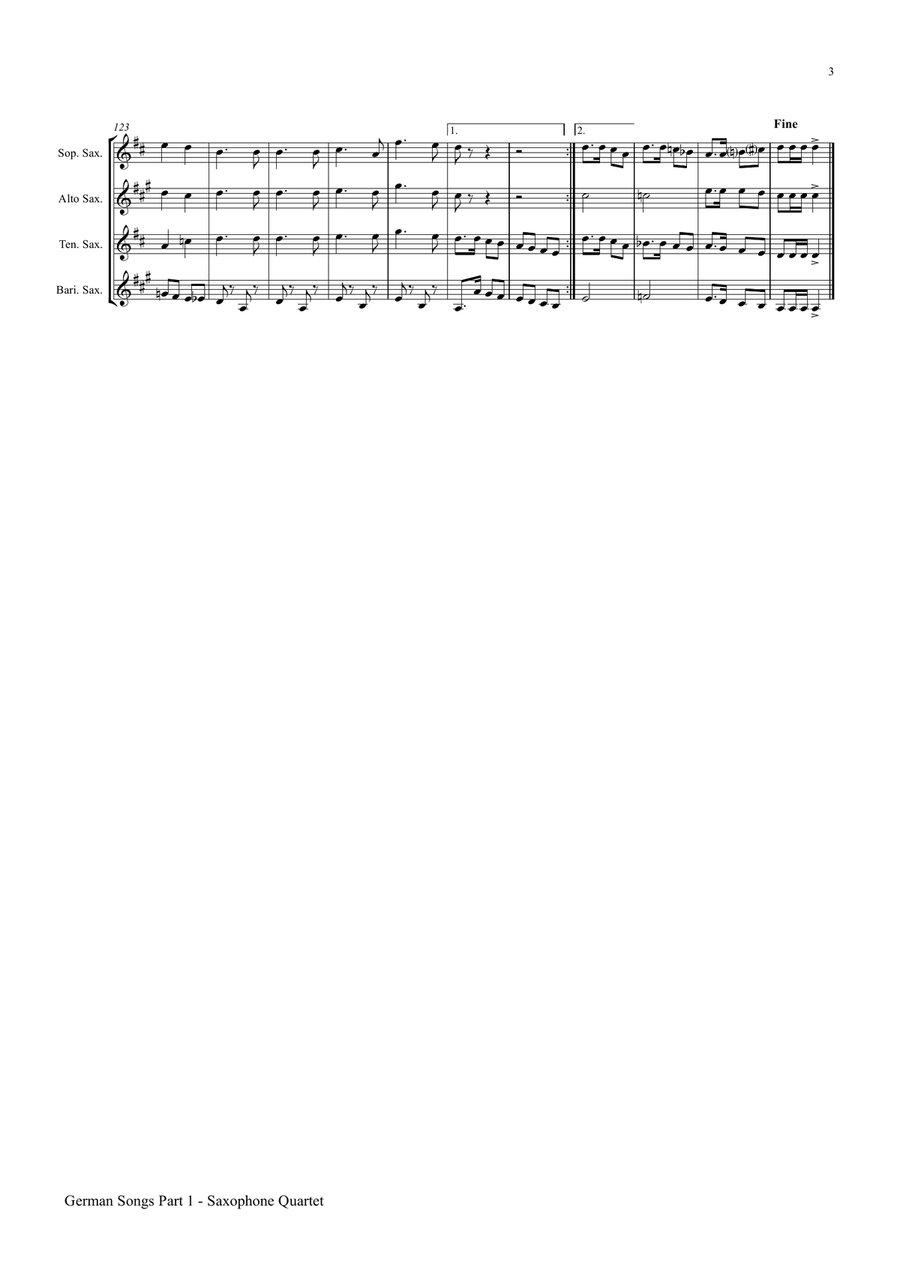 German Songs Part 1 - Oktoberfest - Saxophone Quartet S(A)ATB(BassSax) Saxophone Quartet scores gallery preview page 3