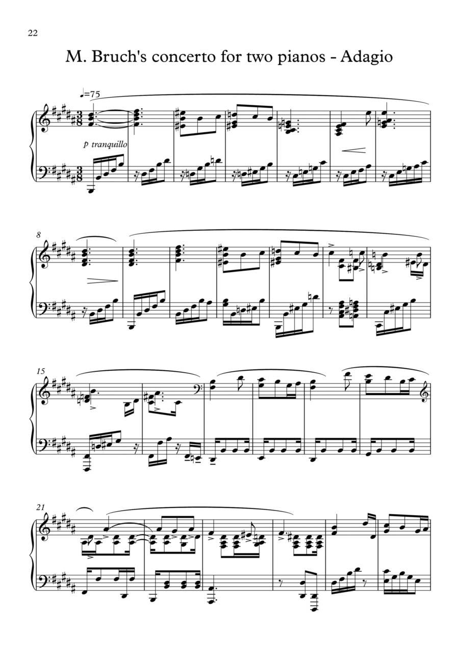 M. Bruch concerto for two pianos - themes from Adagio Piano Solo scores gallery preview page 1