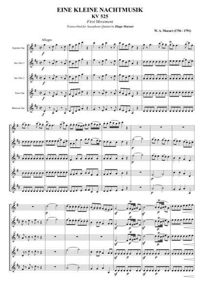 Eine Kleine Nachtmusik for Saxophone Quintet (1st movement) image number null