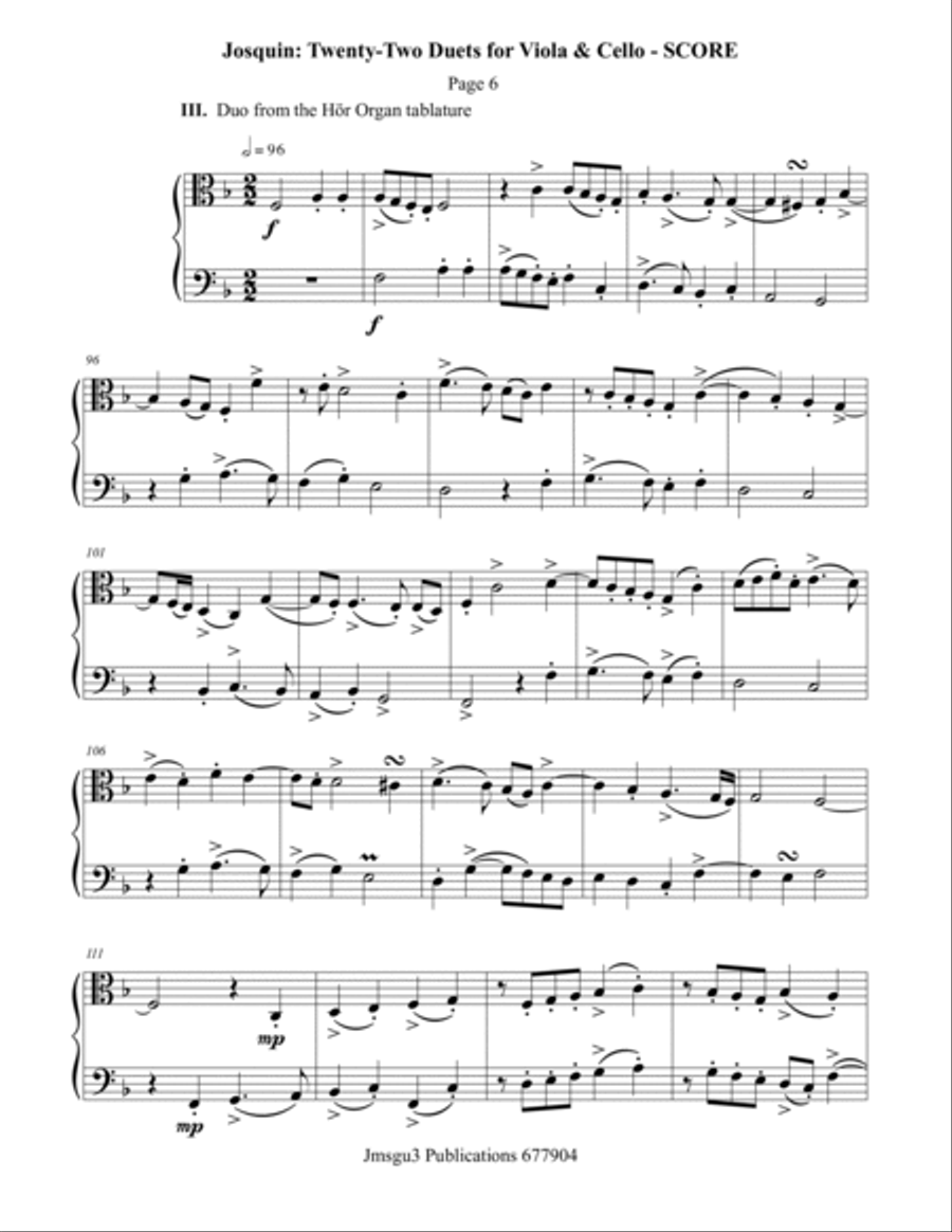 Josquin: 22 Duets for Viola and Cello String Duet scores gallery preview page 6