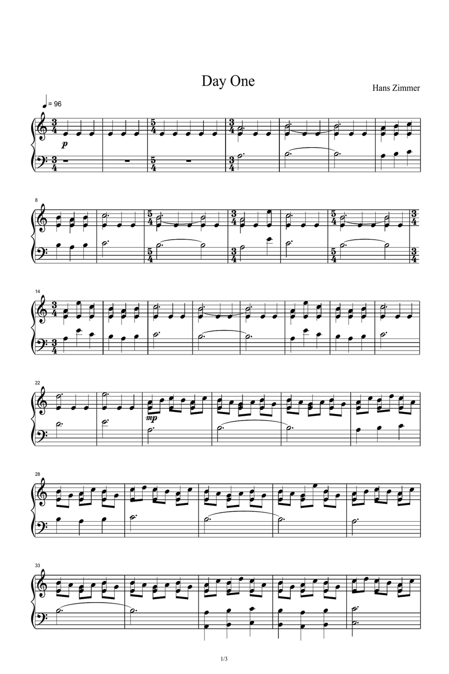 Day One Piano Solo scores gallery preview page 1