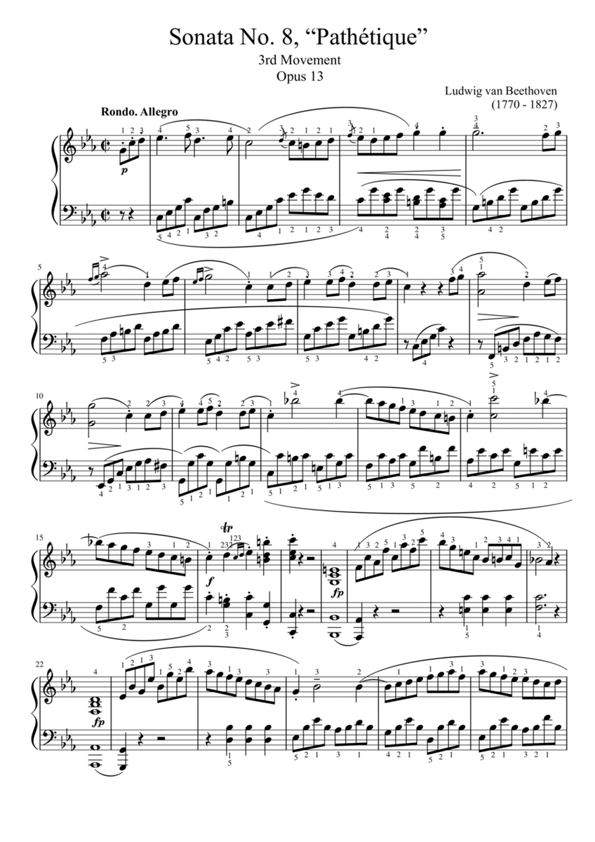 Beethoven - Piano Sonata No. 8, “Pathétique”, 3rd Movement Op.13 - Original With Fingered image number null