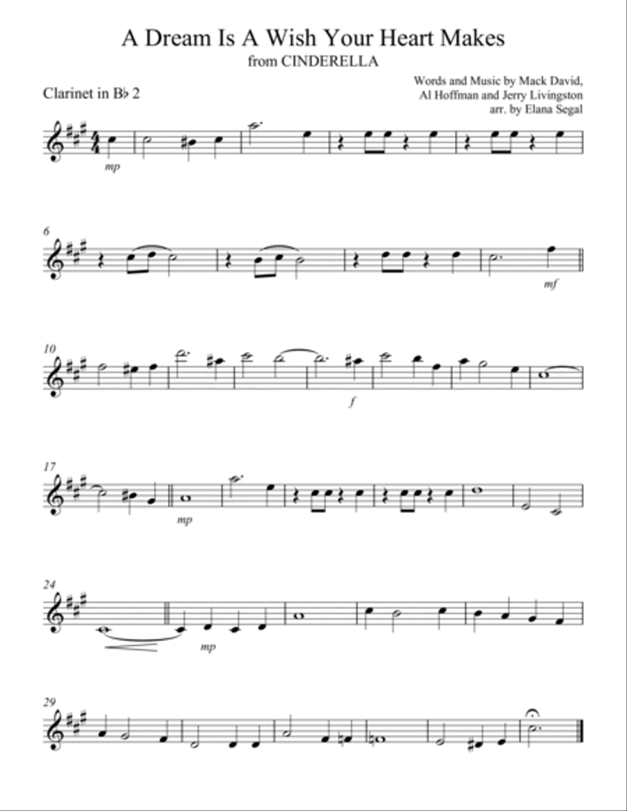 A Dream Is A Wish Your Heart Makes Clarinet Quartet scores gallery preview page 2