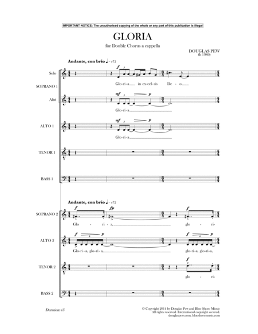 Gloria, Double Chorus a cappella Divisi scores gallery preview page 3