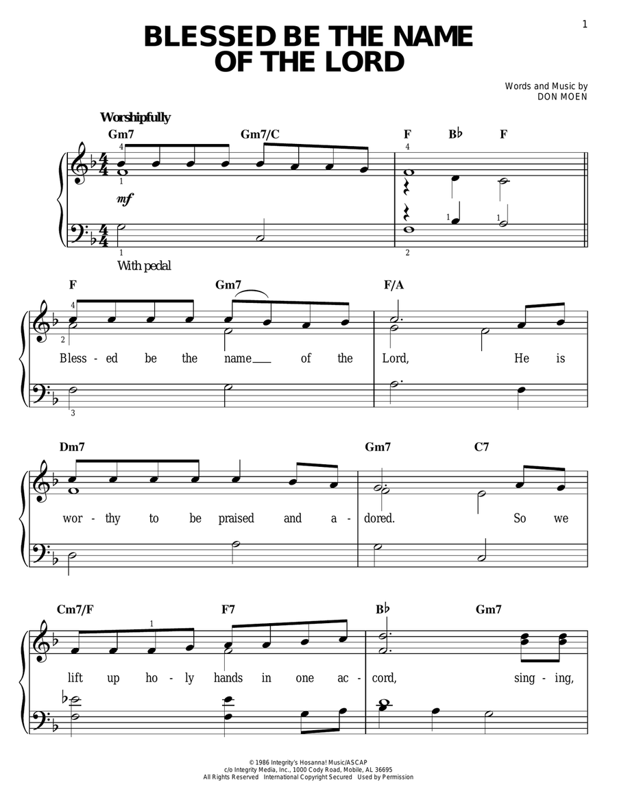 Blessed Be The Name Of The Lord Easy Piano scores gallery preview page 1