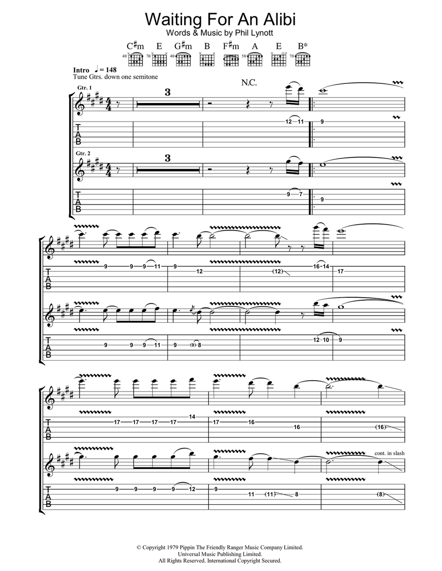 Waiting For An Alibi Electric Guitar scores gallery preview page 1