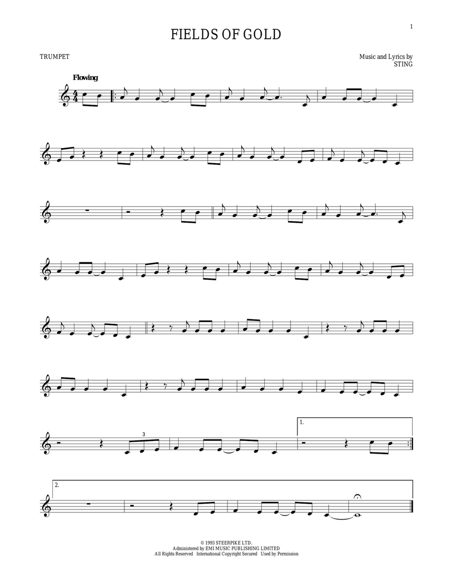 Fields Of Gold Trumpet Solo scores gallery preview page 1