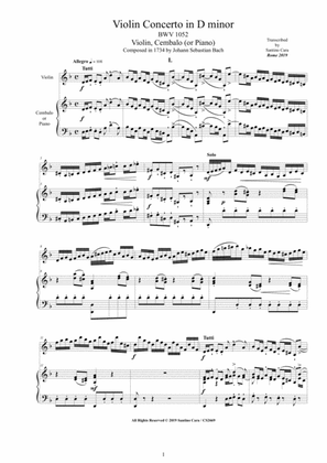 Bach - Violin Concerto in D minor BWV 1052 for Violin and Cembalo (or Piano)