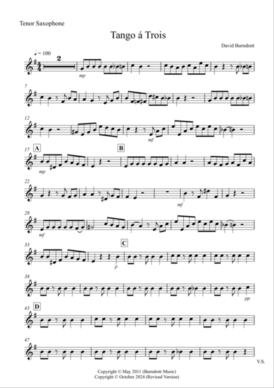 Tango a Trios for Tenor Saxophone, Violin and Cello Trio Small Ensemble scores gallery preview page 4