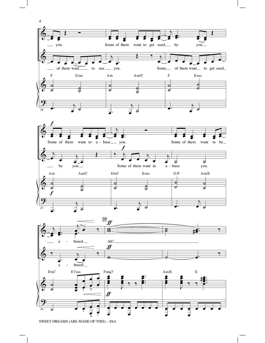 Sweet Dreams (Are Made Of This) SSA scores gallery preview page 3