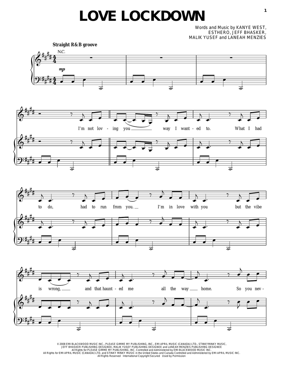 Love Lockdown Piano, Vocal, Guitar scores gallery preview page 1