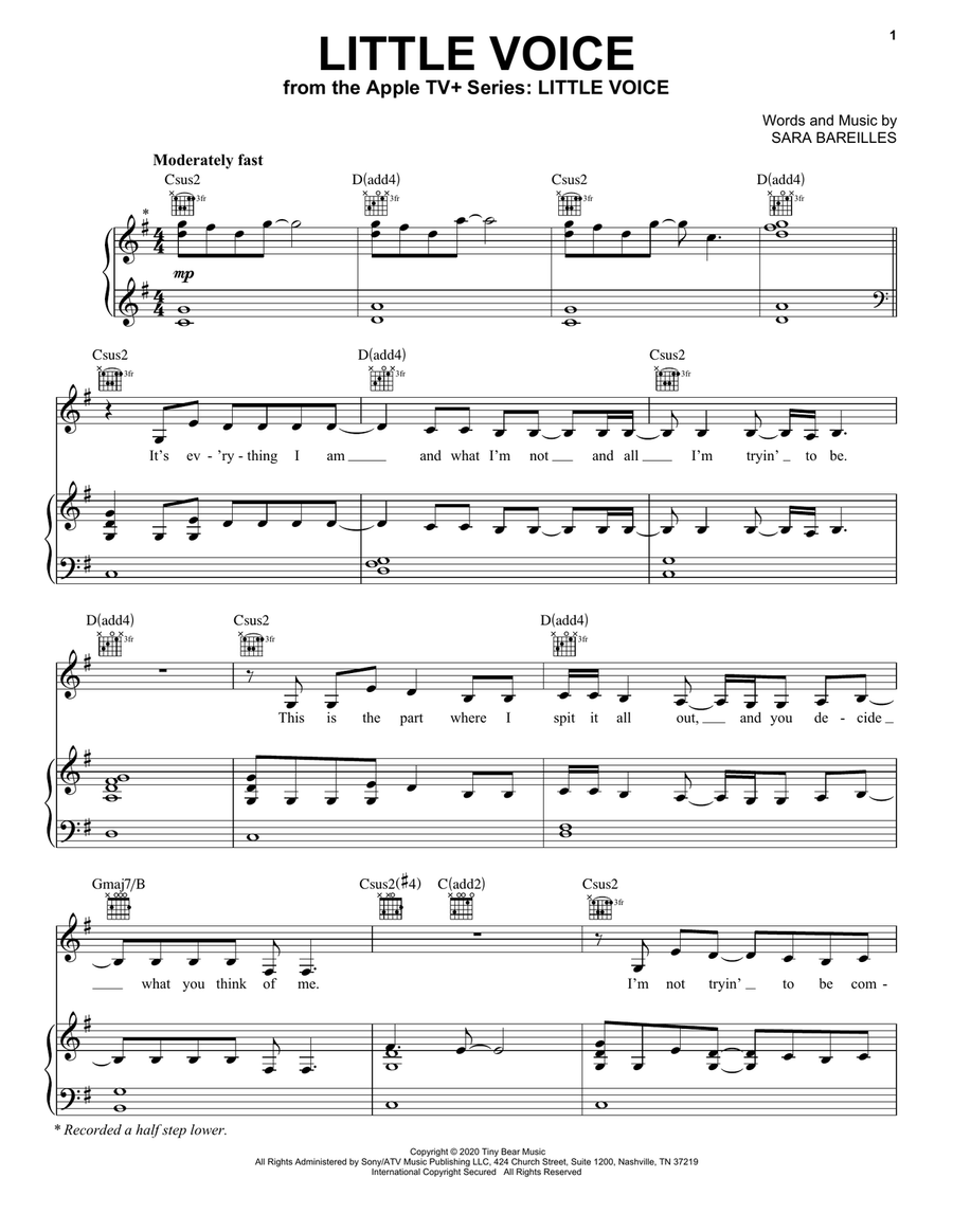 Little Voice (from the Apple TV+ Series: Little Voice) Piano, Vocal, Guitar scores gallery preview page 1