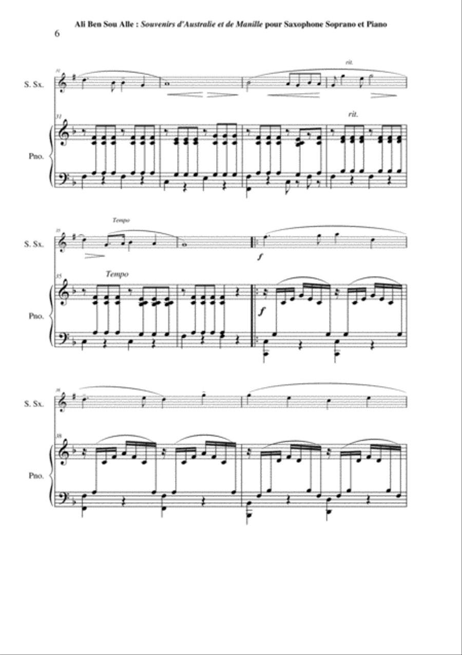 Ali Ben Sou Alle: Souvenirs d'Australie et de Manille for soprano saxophone and piano Soprano Saxophone scores gallery preview page 6