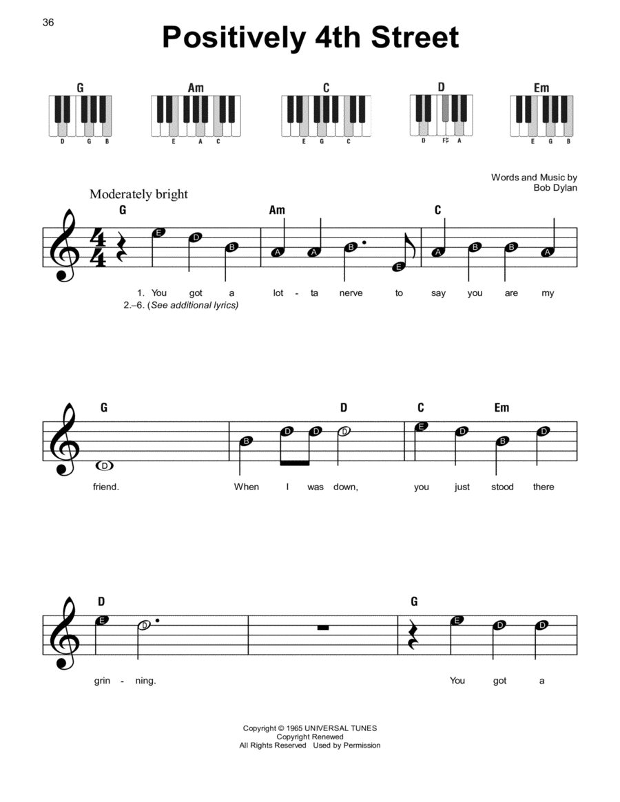 Positively 4th Street Easy Piano scores gallery preview page 1