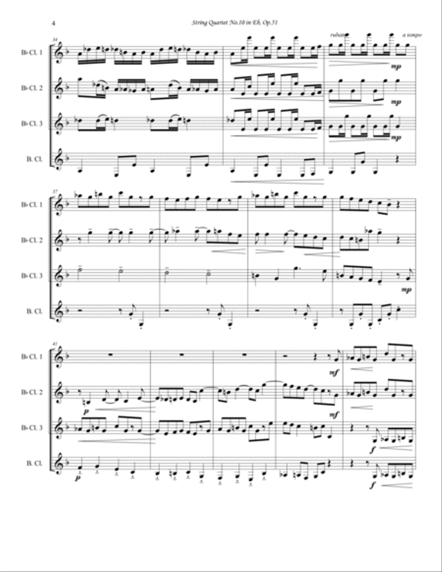 Dvořák - String Quartet No. 10 Movement 1 - Clarinet Quartet Clarinet Solo scores gallery preview page 4