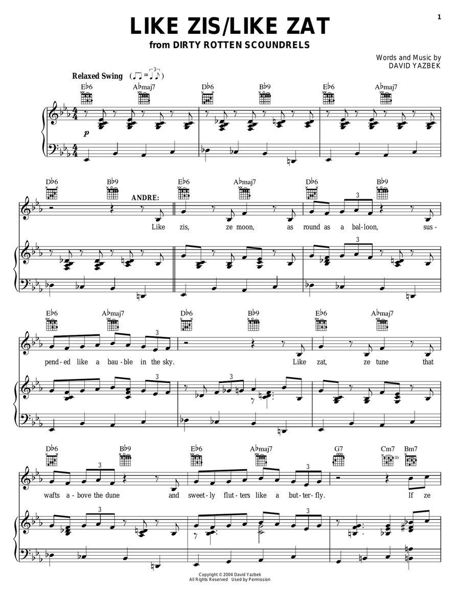 Like Zis/Like Zat Piano, Vocal, Guitar scores gallery preview page 1