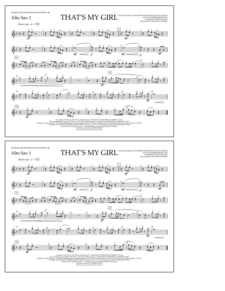 That's My Girl - Alto Sax 1 Marching Band scores gallery preview page 1