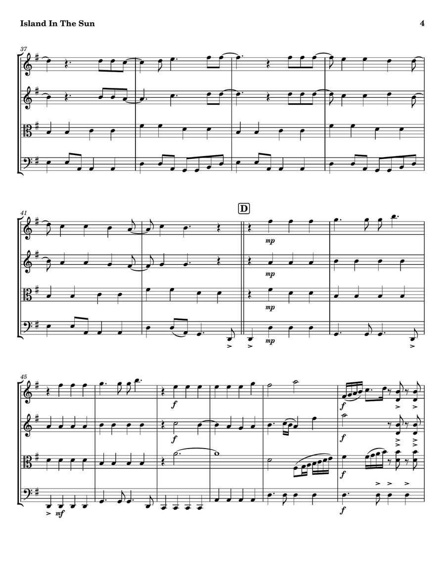 Island In The Sun String Quartet scores gallery preview page 4
