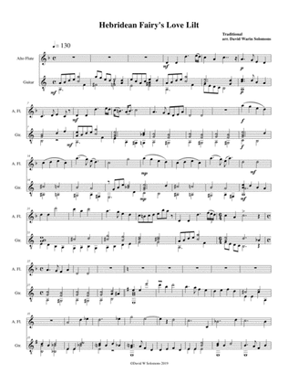 Book cover for Hebridean fairy's love song (Tha Mi sgith) arranged for alto flute and guitar