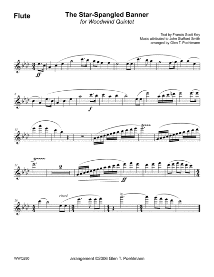 STAR-SPANGLED BANNER for WOODWIND QUINTET (unaccompanied) A Cappella scores gallery preview page 4