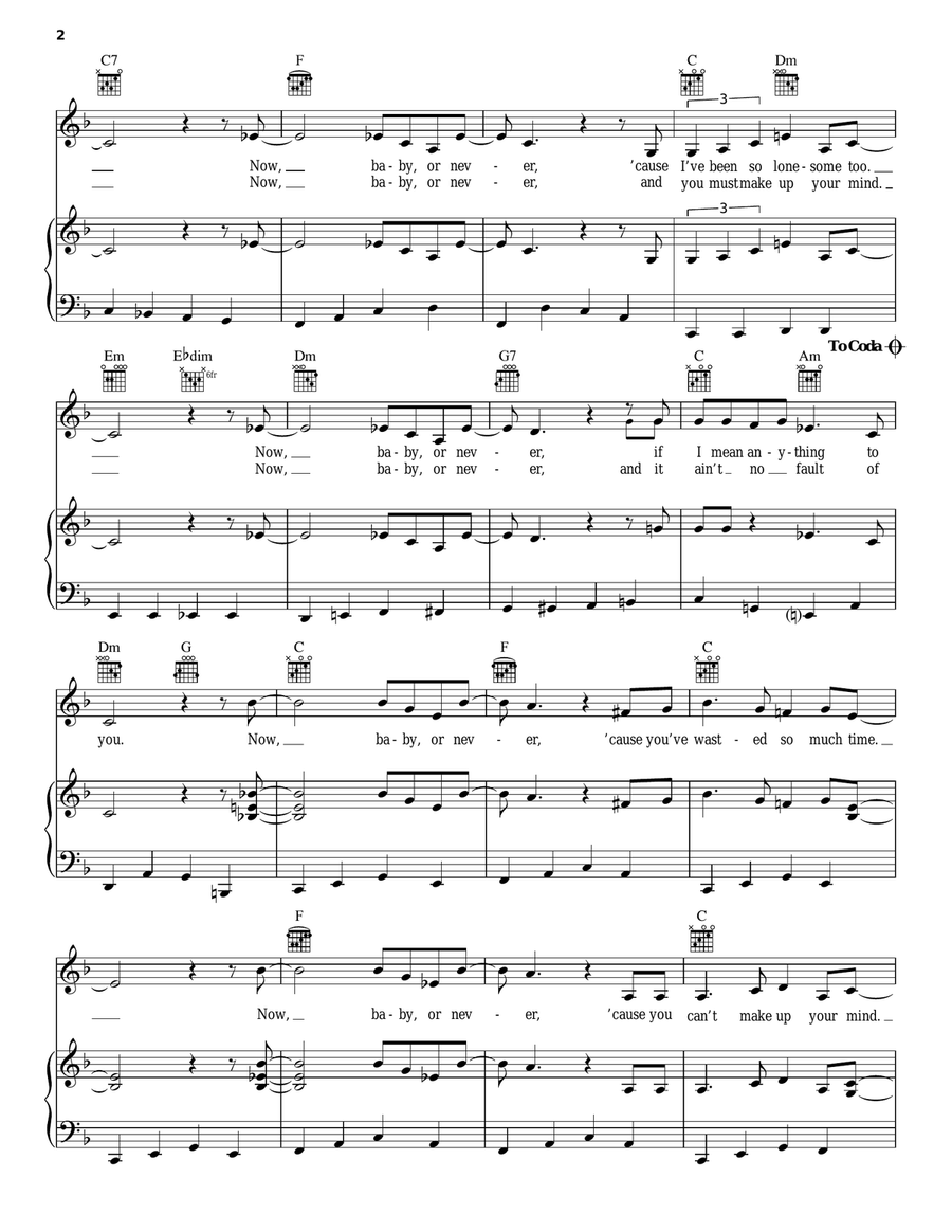 Now Or Never Piano, Vocal, Guitar scores gallery preview page 2