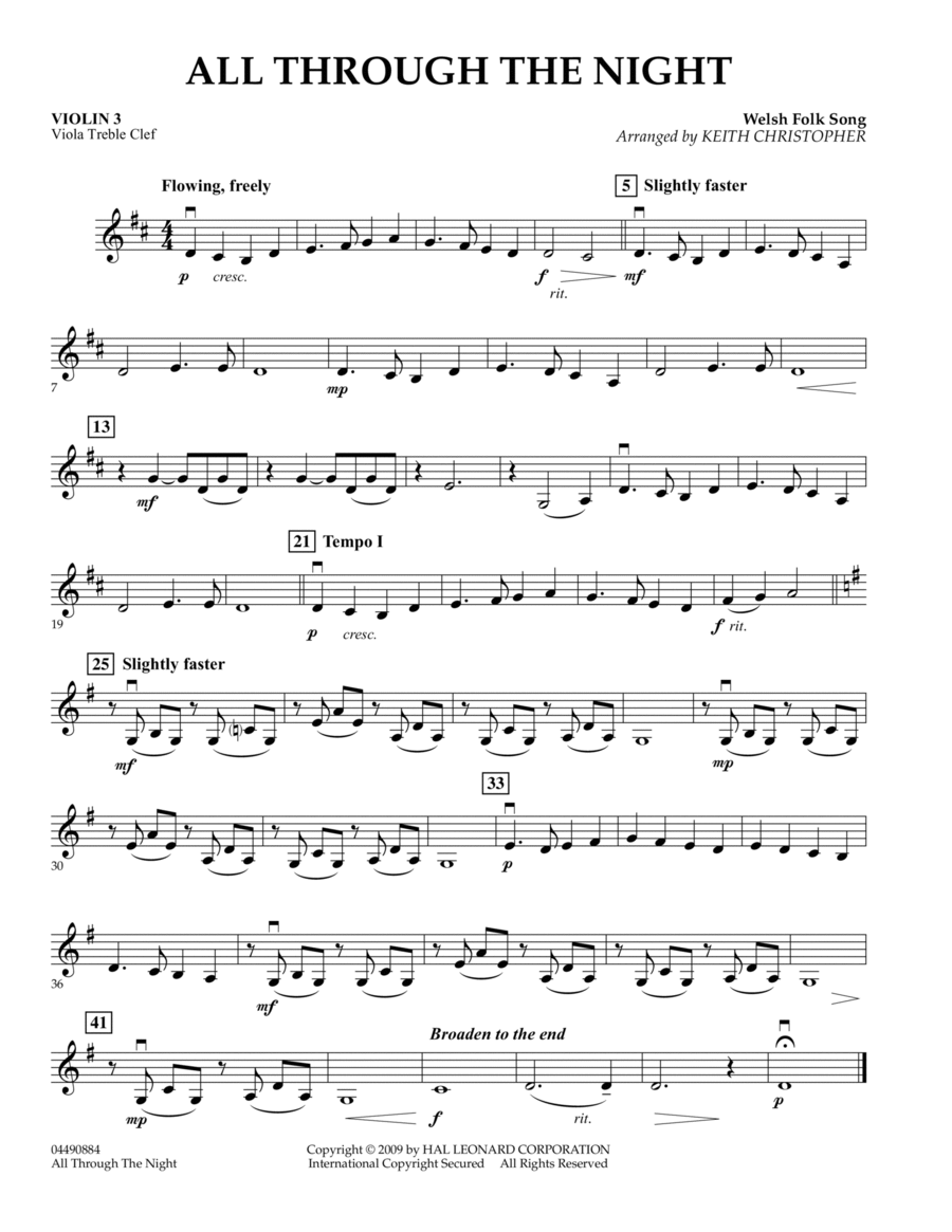 All Through The Night - Violin 3 (Viola Treble Clef) Viola scores gallery preview page 1