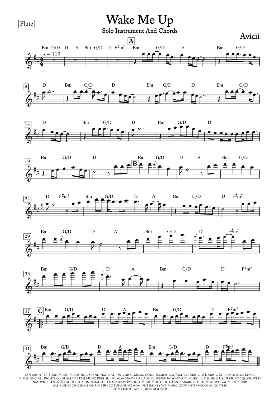 Wake Me Up Flute Solo scores gallery preview page 1