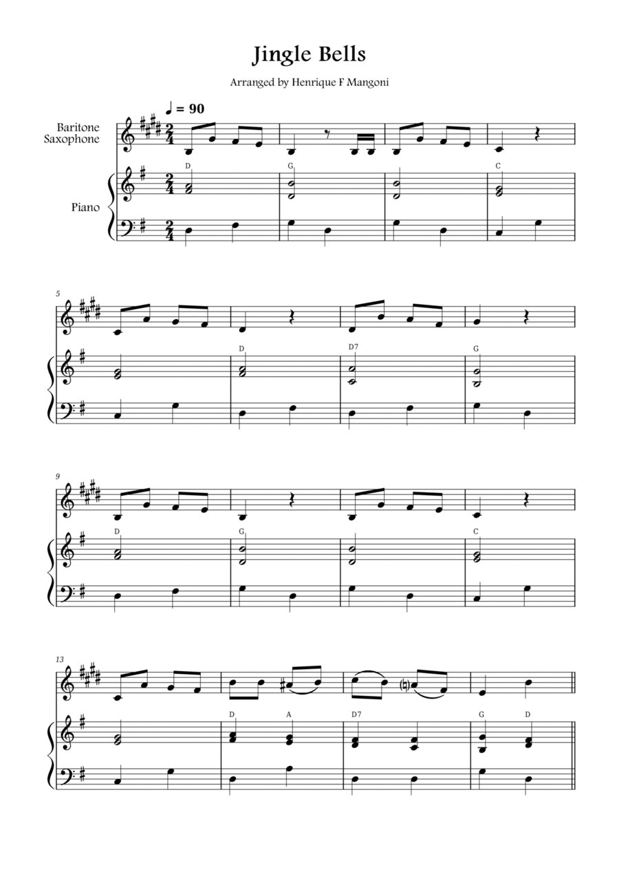 Jingle Bells Baritone Saxophone scores gallery preview page 1