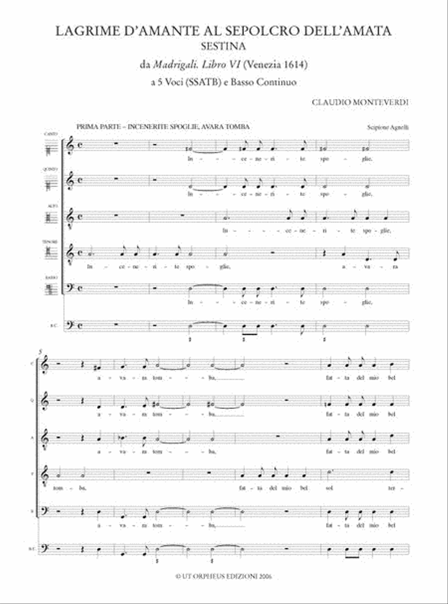 Lagrime d’amante al sepolcro dell’amata. Sestina (Madrigali. Libro VI, No. 5) for 5 Voices (SSATB) and Continuo SSATB scores gallery preview page 2