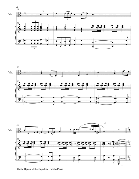 BATTLE HYMN OF THE REPUBLIC (Duet – Viola and Piano/Score and Parts) image number null