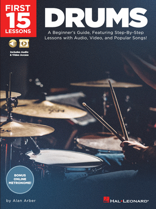 Book cover for First 15 Lessons – Drums