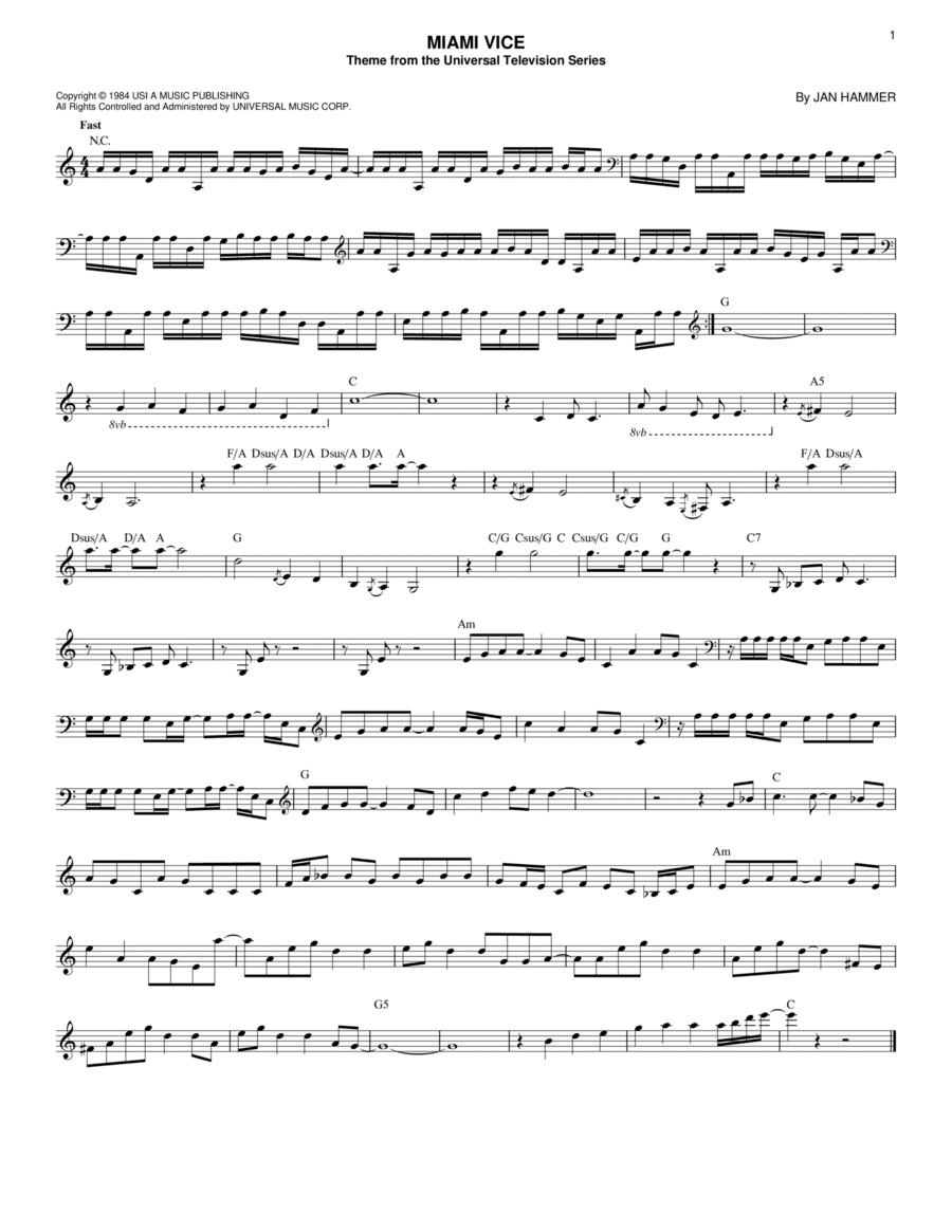 Miami Vice Piano scores gallery preview page 1