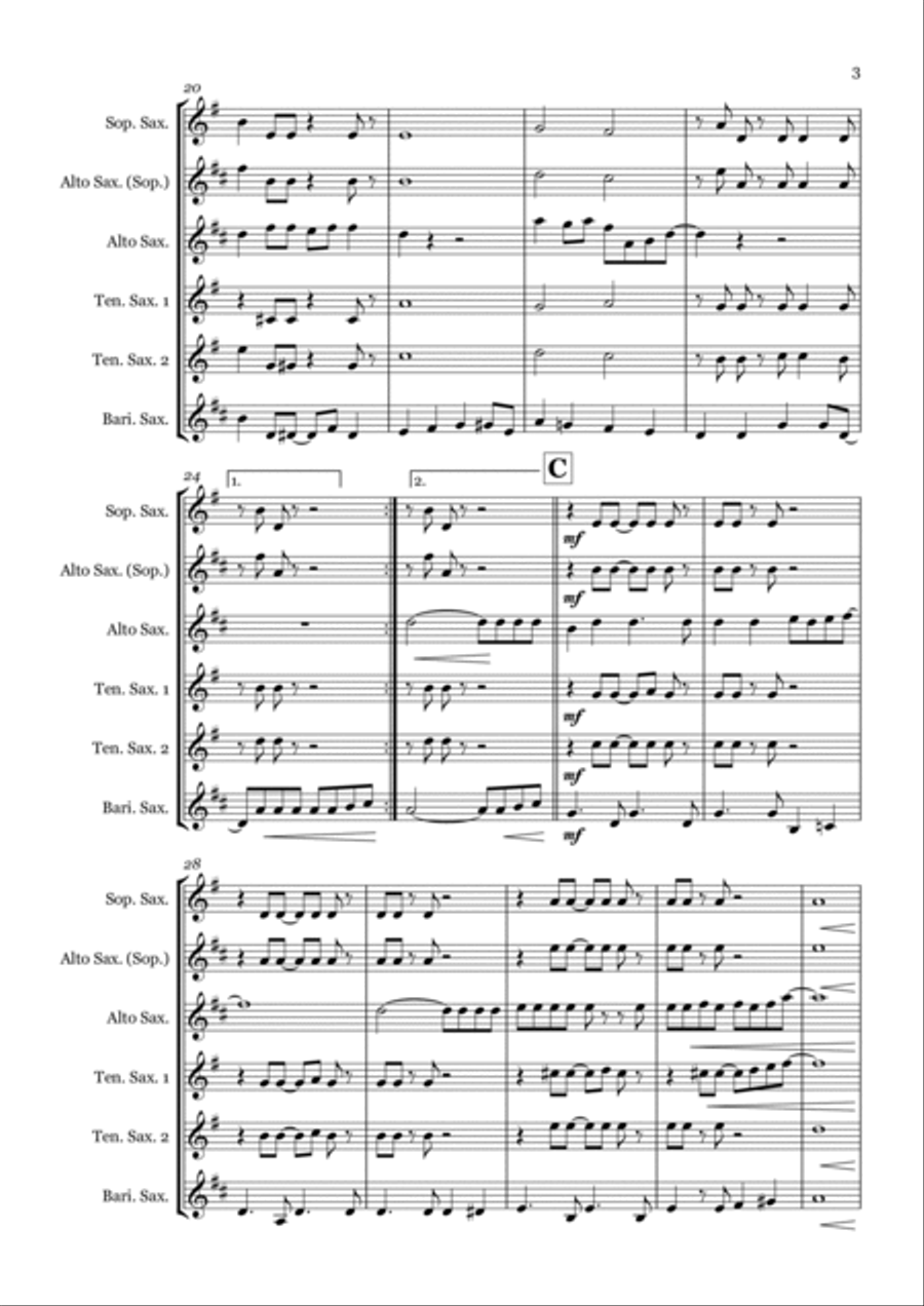 Under The Moon Of Love Saxophone Quintet scores gallery preview page 3